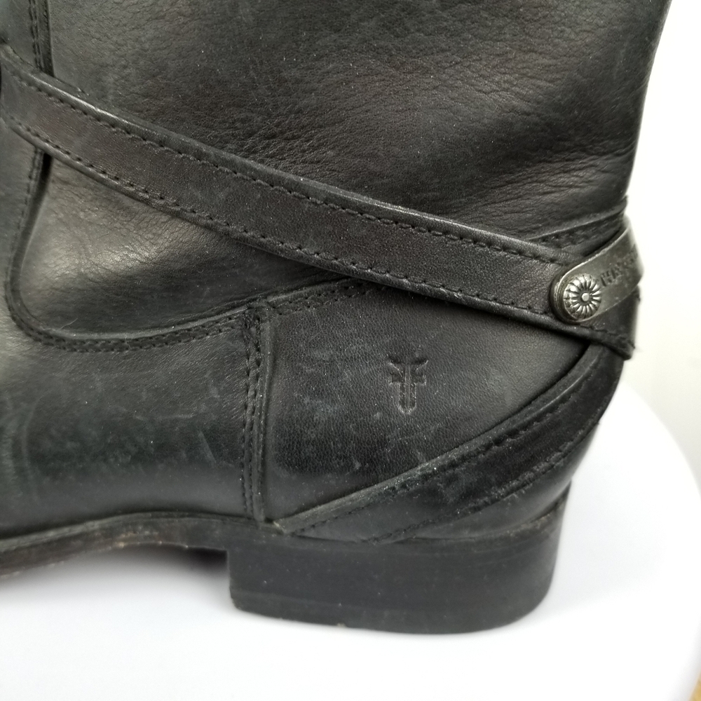 Frye Womens Lindsay Plate Black Riding Harness Boots Size 6.5 Tall Leather Heel - Picture 10 of 13